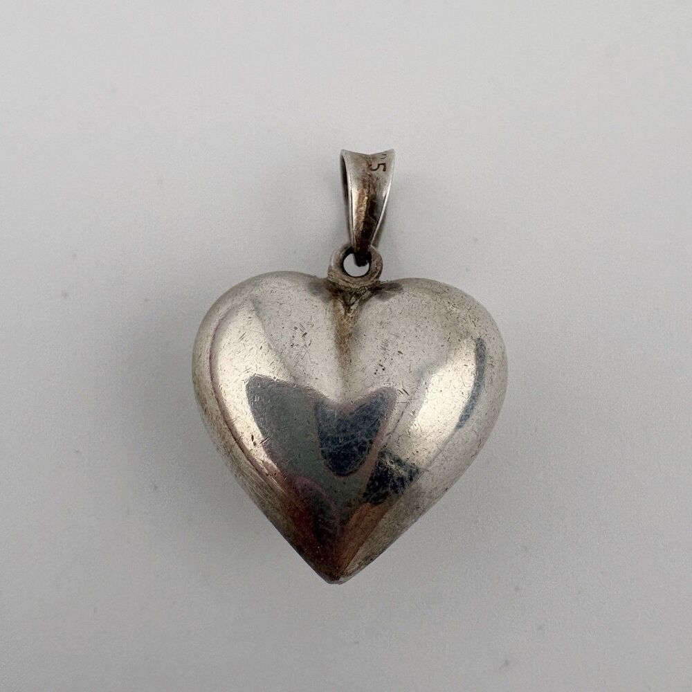 Puffed Double Sided Heart Pendant Sterling Silver 925 Approx 1” With Bail VTG